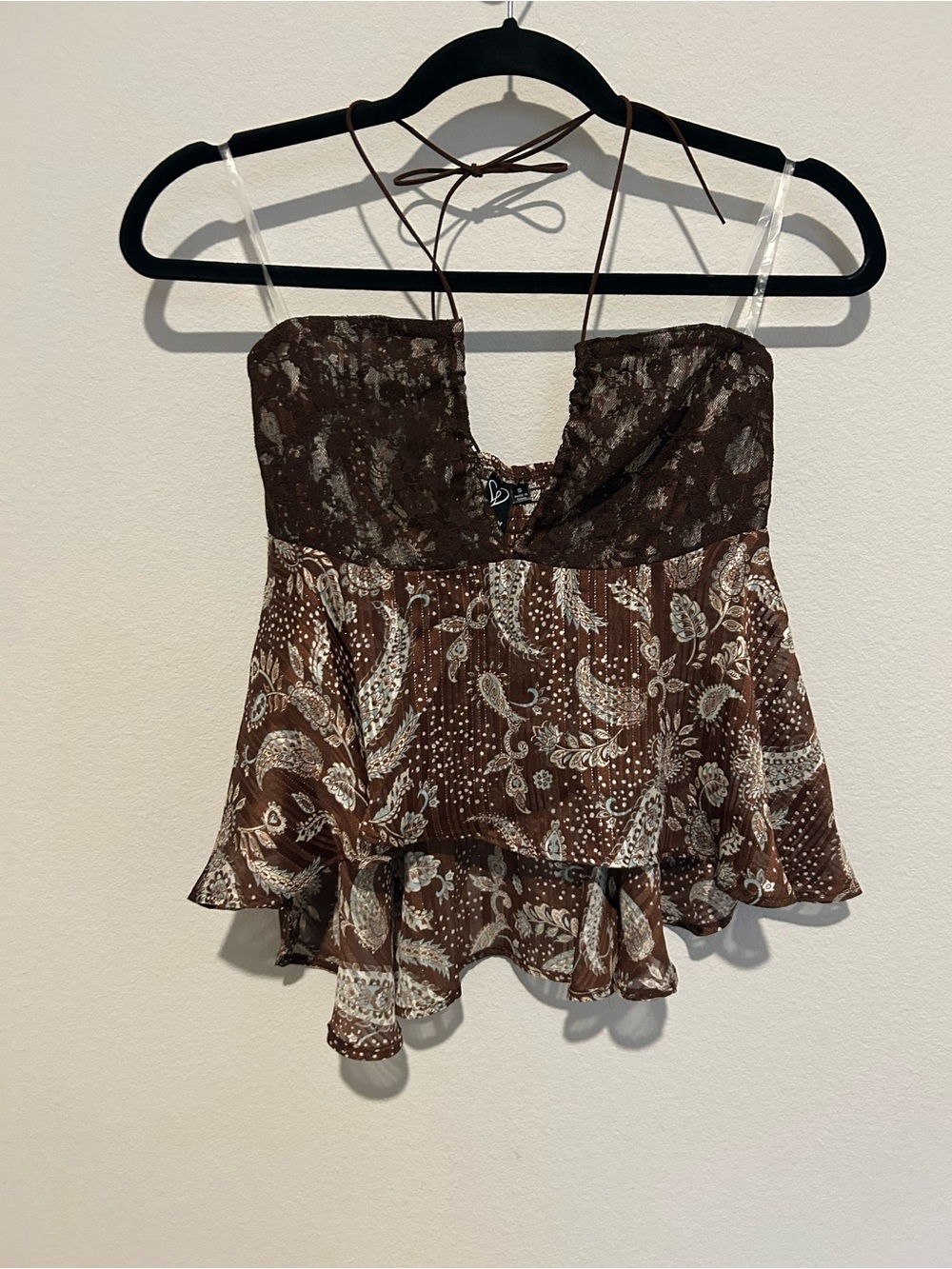 Windsor Brown Paisley Halter Ruffle Camisole